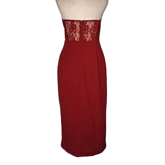 Lulus Exquisitely Sultry Wine Red Lace Strapless Bustier Midi Dress Size Large - Picture 6 of 12